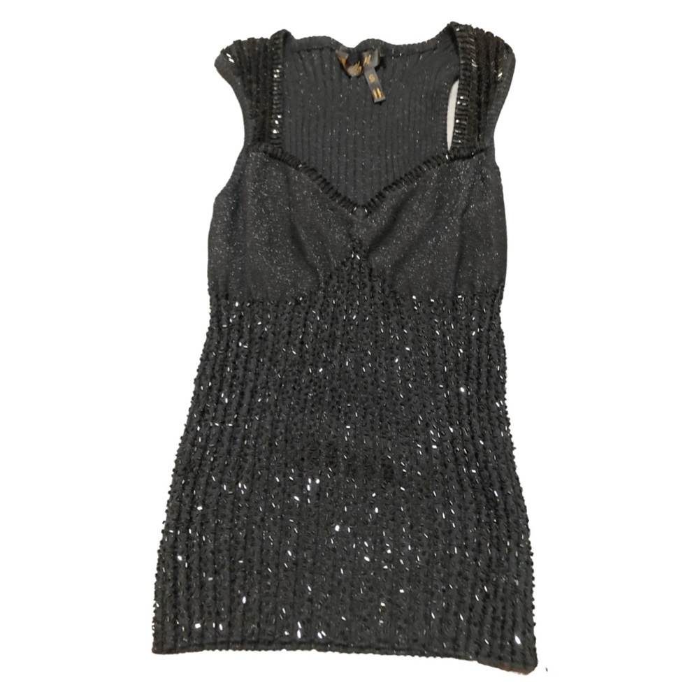 Vintage Shelly M Couture size Small sparkly beaded black ladies tank top